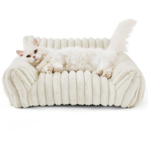 White Bolstered Plush Cat and Small Dog Bed